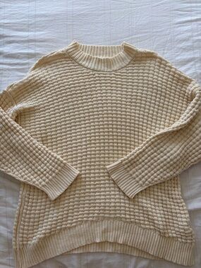 BDG Cream Waffle-Knit Crewneck Sweater
